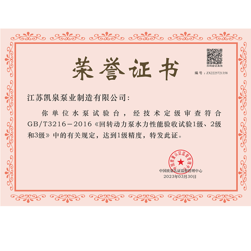 回转动力泵水力性能验收试验1级